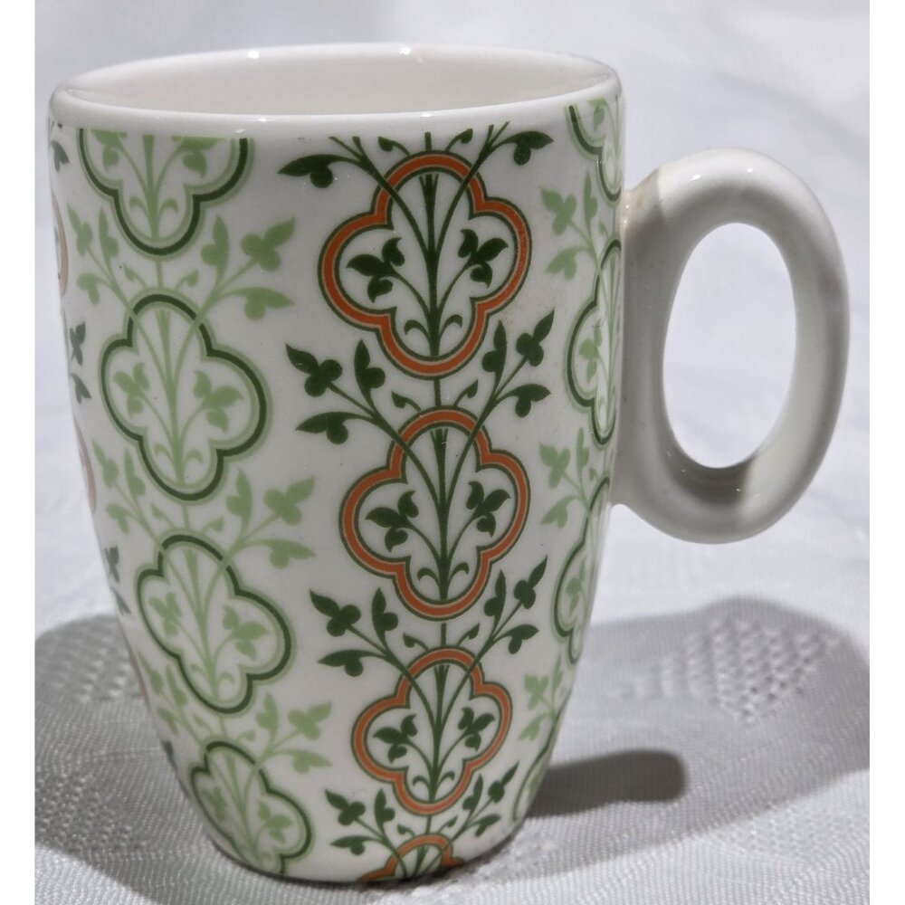 Pier 1 Ceramic Demitasse Espresso Cup Green Orange White Mini Mug 3"
